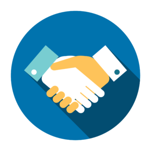 Blue icon with hands shaking hands