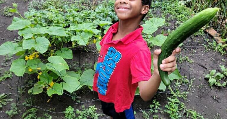 Dove student with cucumber